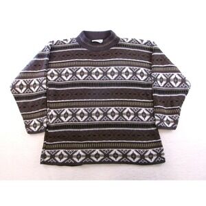 Croquet Club Knit Sweater Women M Brown Geometric Fair Isle Vintage